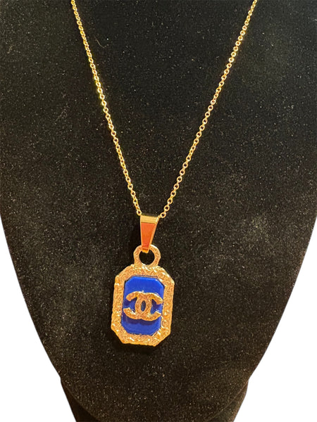 Blue and Gold hammered CC Necklace