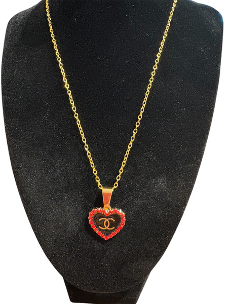 Black and Red heart CC Necklace