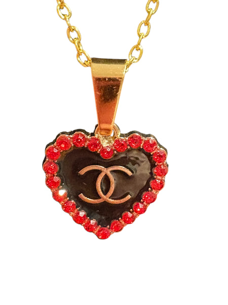 Black and Red heart CC Necklace