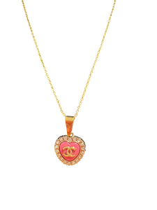 Pink RhineStone Heart CC Necklace