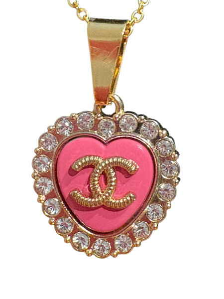 Pink RhineStone Heart CC Necklace