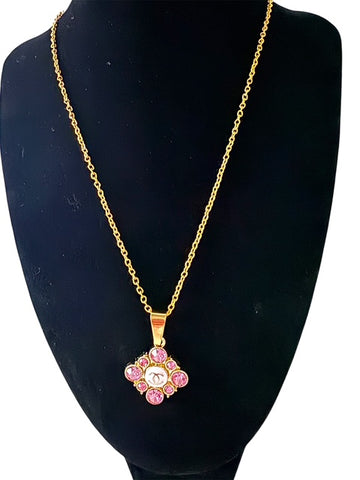 Pink Rhinestone CC Necklace