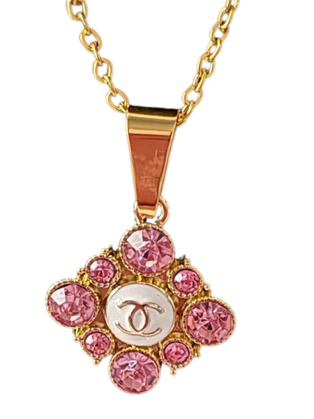 Pink Rhinestone CC Necklace