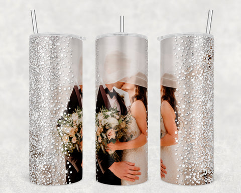 Wedding tumbler- Glitter- photo added